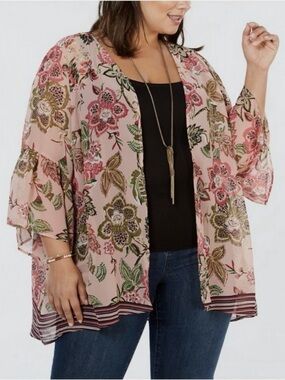 Style & Co. Pink Floral Sheer Kimono Cover-Up